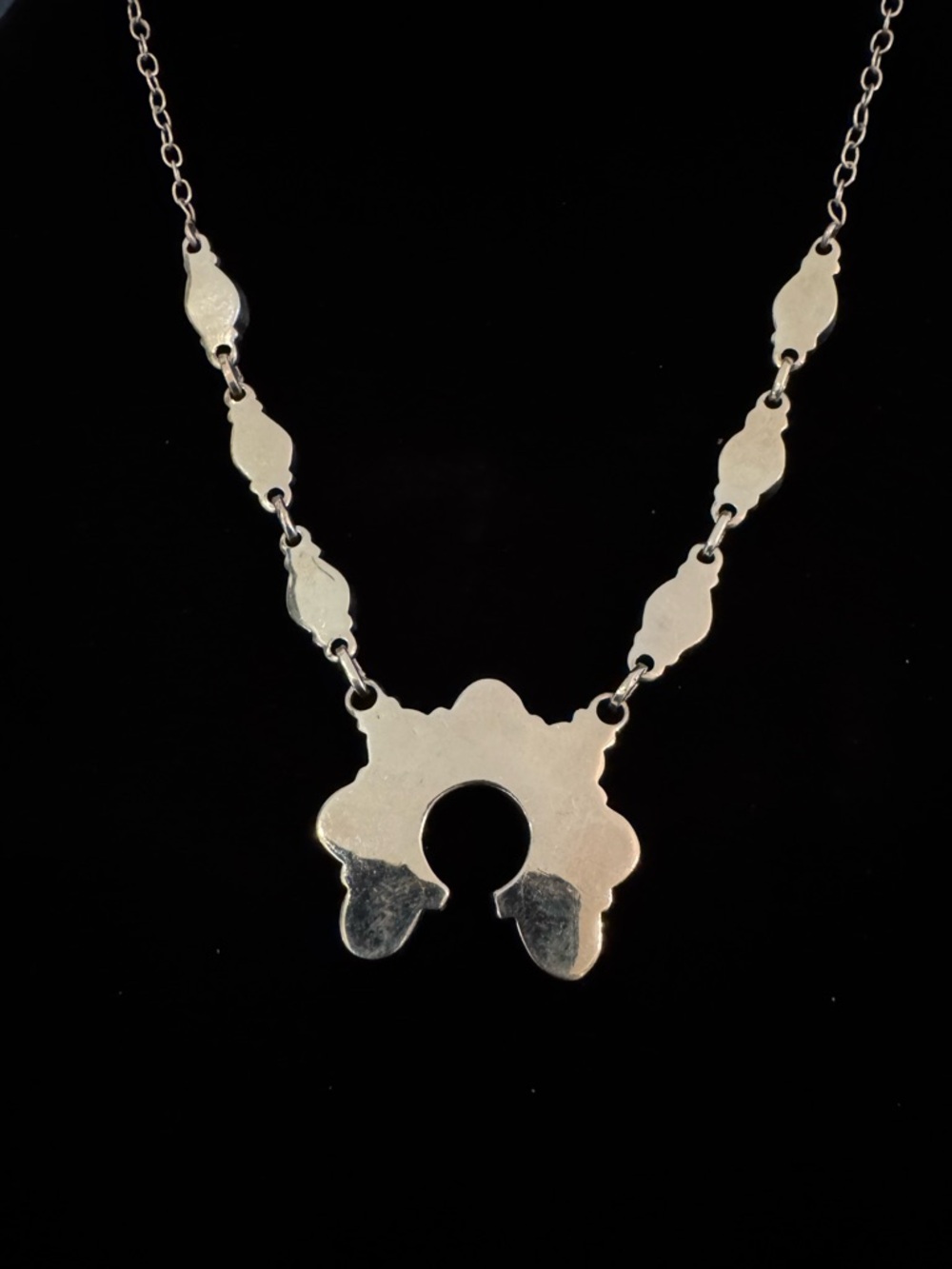 Genuine Turquoise Stone sterling Silver-Set Squash Blossom Style Necklace - Picture 4 of 6